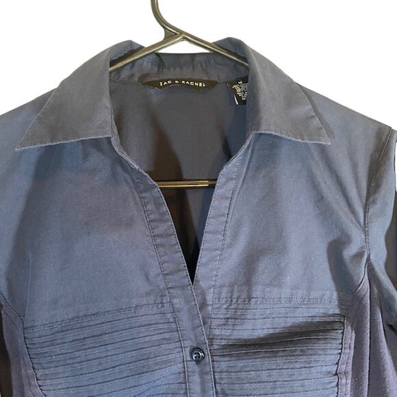 Zac & Rachel Navy Blue Layered Collared Classic Button Down Shirt Women Sz M - Picture 3 of 6